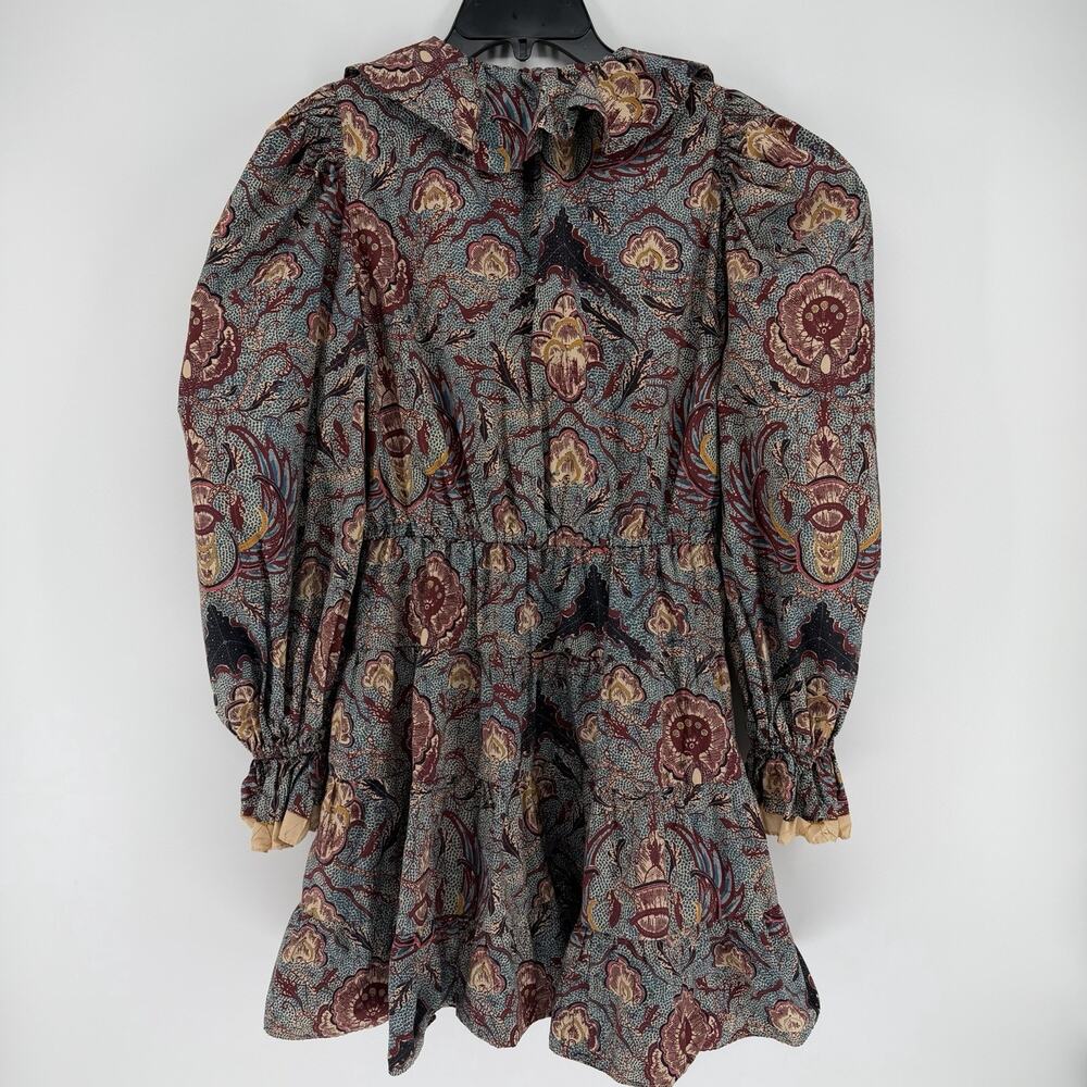 Ulla Johnson Women's Caris Carmine Batik Floral Puff Sleeve Mini Dress Small/Med - Picture 9 of 11